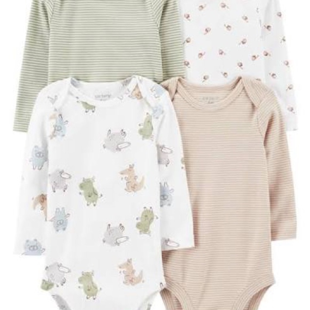 Carter's Animal and Stripe Bodysuit Set - Green, White, Tan